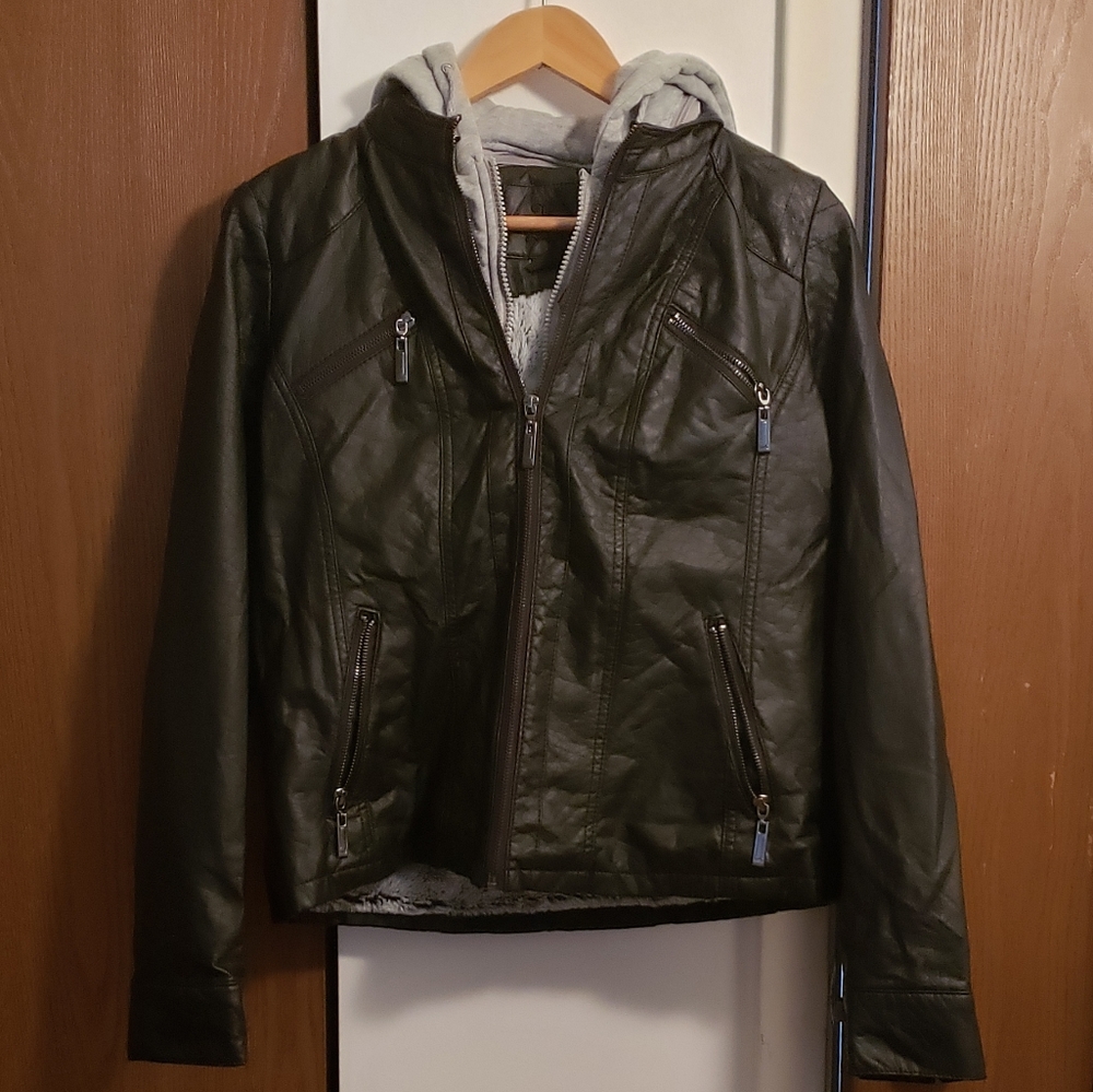 Black Faux Leather Jacket Sz XL